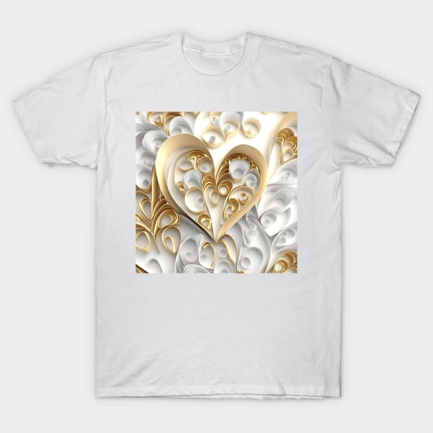 Beautiful pattern of golden and silver valentine hearts T-Shirt by UmagineArts